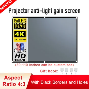 MIXITO 4:3 Проектор Противосветовая Завесата 50 60 72 84 92 100 110 инча 3d HD Портативен Прожекционен Екран С Дупки За Външна и вътрешна употреба