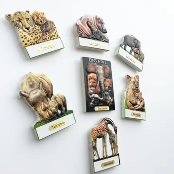 Африка, Танзания голяма петица на животните туризъм паметни занаяти лъв, носорог, хипопотам жираф леопард магнитен стикер за хладилник Изображение 2