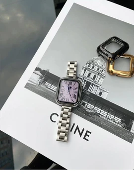 Сребърна Гривна за Apple watch Series 8 7 41 мм 45 мм Ултра 49 мм за iWatch 6 5 se 4 3 2 40 мм 38 42 мм 44 мм Контур Тънък Женски каишка Изображение 2