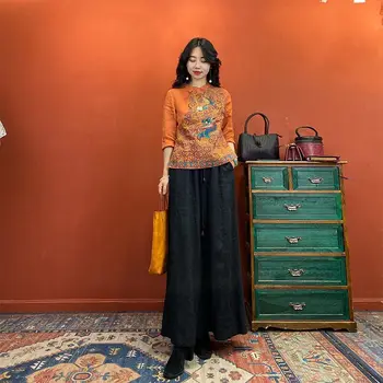 2021 Традиционната Китайска Облекла за Жени, Ретро Топ с Цветна Бродерия Hanfu, Елегантен, Ориенталски Костюм Тан, Китайска Риза Изображение 2