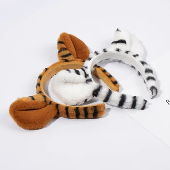 Плюшени карикатура на животните Тигър шапки лента за коса с опашката на Тигър ушите панела снимка подпори елегантна рокля прическа Хелоуин  Изображение 2
