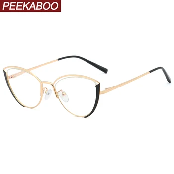 Peekaboo котешко око очила рамки за жени, една седалка, всички метални златен компютър синя светлина блокер очила, оптични женски полукадровые прозрачни лещи