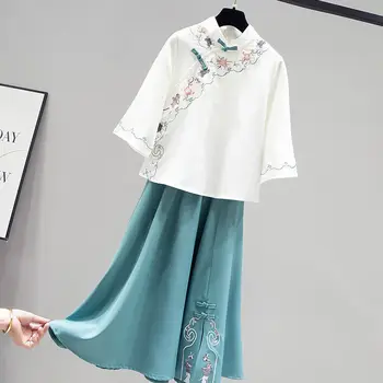 XinHuaEase Подобрена дамски дрехи Hanfu в китайски стил, лятна Облекло с елементи от древния китайски стил, Ежедневни Блузи, Поли, Костюми от две части