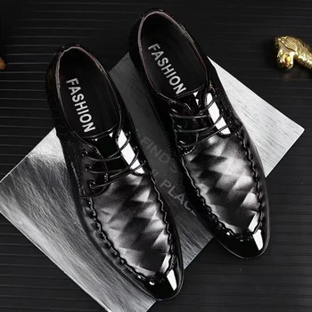 Топ Оксфордские обувки Мъжки луксозни лак сватбени обувки Модел обувки с остър пръсти Класически обувки дерби Кожени обувки Размер 38-48 Изображение 2