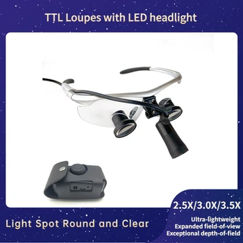 Нови TTL (през обектива) Индивидуални стоматологични Хирургични TTL лупи с прожекторной led фарой (TTL2.5X/3.0 X/3.5 X + 06 лампа)
