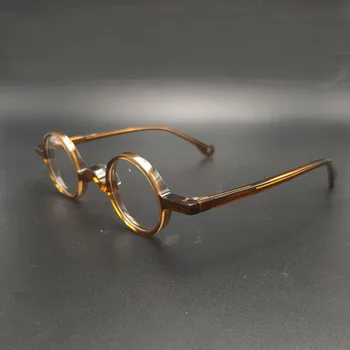 Реколта прозрачни кафяви малки кръгли ацетатные очила в рамки очила за късогледство, предписани оптични ретро слънчеви очила с лещи с диаметър 34 мм, ретро Изображение 2