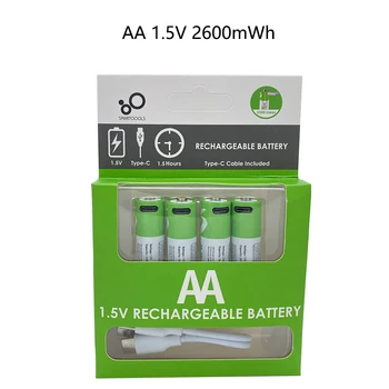 АА 1,5 V, 2600 MWh USB акумулаторна литиево-йонна батерия за мишката с дистанционно управление, малък вентилатор, Електрическа играчка батерия + кабел type-C