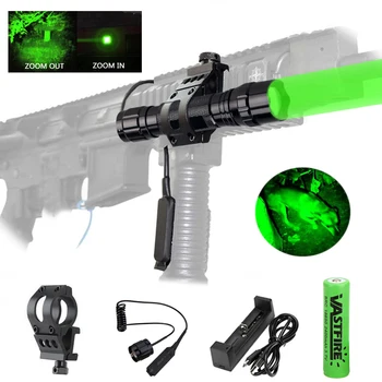 Зелен/Червен Ловен фенерче T6 Led фенер + щипка за пушка + Дистанционно управление превключвател за налягане + 1* 18650 Батерия + USB Зарядно устройство