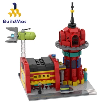 Buildmoc Космически Аниме Рисунка Futuramaed Микро Планета Експрес Сгради и кораб Slurm Камион Алоа Марс Модел Строителни Блокове Играчки