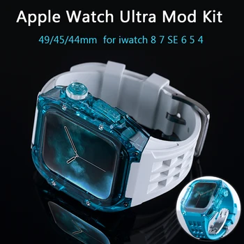 Комплект модификация Прозрачен Корпус За Apple Watch Ultra 49 мм 8 7 6 SE 5 4 Фторопластовый Каишка За Часовник iWatch 45 мм 44 мм Гривна