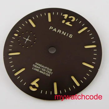 35,4 mm Parnis сандвич кафяв циферблат часа е подходящ ЕТА 6497 механизъм с ръчно от мъжки часовник