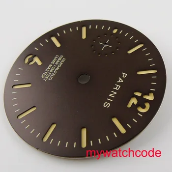 35,4 mm Parnis сандвич кафяв циферблат часа е подходящ ЕТА 6497 механизъм с ръчно от мъжки часовник Изображение 2