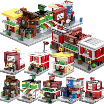 Мини Градинска Сцена Магазин Миниатюрен Градивен елемент Тухла Развивающее Кафе Mcdonald Apple 3D Модел Играчки за Legoinglys