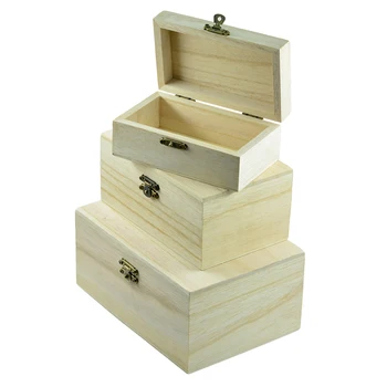 3шт Дървена Кутия, Недовършена Дървен Калъф За Съхранение на Бижута направи си САМ Занаят Приспособления Подарък Дървена Органайзер Кутии
