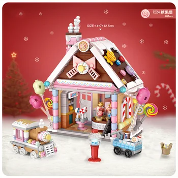 2022 Зимни Село Коледа Нова Година Мини Бонбони Къща Момиче Отглеждане Подарък Строителни Блокове Тухли Играчки Изображение 2