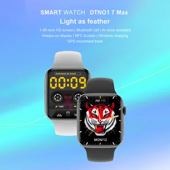 Нови 2022 Смарт Часовник Серия 7 iwo DTNO1 7 MAX NFC Смарт Часовници Мъжки Bluetooth Предизвикателство Безжична Зареждане 1,95 см Умни Часовници Дамски Изображение 2