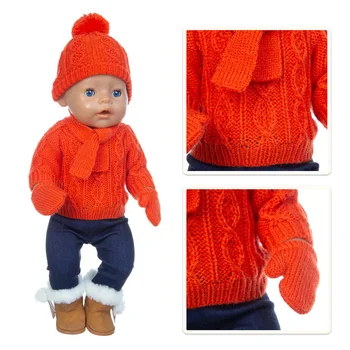 1 комплект, Пуловер, Костюм + шапка + шал + ръкавици, Подходящи за Кукли 17 см 43 см, Дрехи За Новородени, Костюм За Детския Празник За Рожден Ден, Подарък Изображение 2