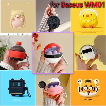За Безжични Слушалки Baseus WM01 Мек Силикон устойчив на удари Калъф С 3D Сладък Анимационен Форма Защитен Калъф