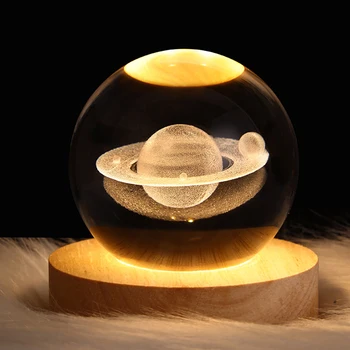 3D Кристална Топка лека нощ Творчески Crystal Planet Глобус 3D Лазерно Гравиране на Слънчевата Система Топка Домашната Спалня Астрономически Украса Изображение 2
