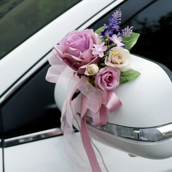 Креативен Сватбен Декор На Цвете На Автомобила Дръжки На Вратите На Огледалото За Обратно Виждане Украса Роза Изкуствени Цветя Аксесоари Сватбен Реквизит Подарък