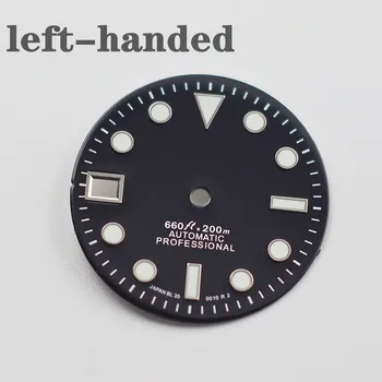 Dial S-образни часа за левичари черен цвят 28,5 мм супер C3 lume fit nh35 ляв механизъм