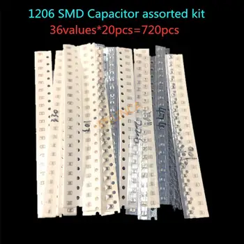 1206 SMD Кондензатор асорти комплект, 36 стойности * 20 бр. = 720 бр 1pF ~ 10 icf Проби Комплект електронен diy комплект