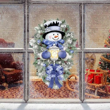 2023 нова година Коледна Украса Стикери за Дома, Външно Прозорци, Венец със Снеговиком, Коледна Коледна Вратата, Стенен Декор за Партита, Етикети