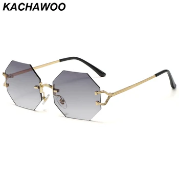 Kachawoo осмоъгълен слънчеви очила без рамки, метални мъжки Европейски стил дамски големи слънчеви очила полигональные без рамки сиво синьо, кафяво лидер в продажбите