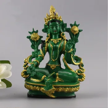 Оцветена смола Рисувана Талисман Ефективна Защита на Семейството Непальская/Тибетски/Индийски Зелена Статуя на Буда Бодхисатва Опаковка