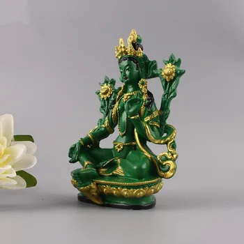Оцветена смола Рисувана Талисман Ефективна Защита на Семейството Непальская/Тибетски/Индийски Зелена Статуя на Буда Бодхисатва Опаковка Изображение 2