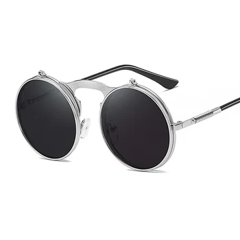 2022 Реколта Кръгли Очила В Стил Steampunk, Мъжки И Дамски Модни Маркови Дизайнерски Слънчеви Очила, Мъжки И Дамски Слънчеви Очила В Стил Пънк, Кръг, Oculos De Sol Изображение 2