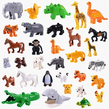 16 Стил на Оригиналния Класически Зоопарк Животните Големи Строителни Блокове на Детски Играчки САМ Набор от Тухли Съвместим Duplo Коледен Подарък Крокодил, Хипопотам