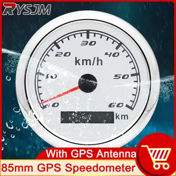 Водоустойчив 85 мм GPS за измерване на Скоростта на Показалеца LCD Дисплей на Километража 30 60 120 200 км/ч С GPS Антена за 12 В 24 В Автомобил Мотоциклет Лодка