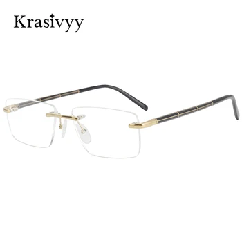 Красив Чист Титан Рамки За Очила Дамски Маркови Дизайнерски Оптични Очила По Рецепта Мъжки Очила Без Рамки Квадратни Очила За Късогледство