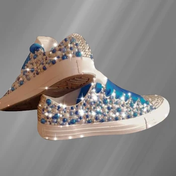Боядисана парусиновая обувки с ниски берцем, зашити на перлената лента, удобни маратонки, ръчно изработени, вулканизированная обувки с кристали, 35-46